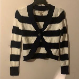 Navy blue and white stripped pull over